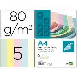 Papel color liderpapel a4 80g/m2 5 colores surtidos paquete de 500