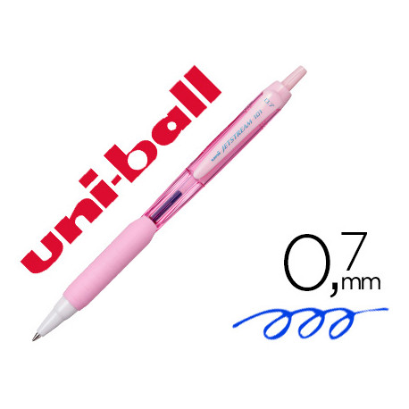 Boligrafo uniball jetstream retractil sxn101 07 mm rosa claro tinta azul